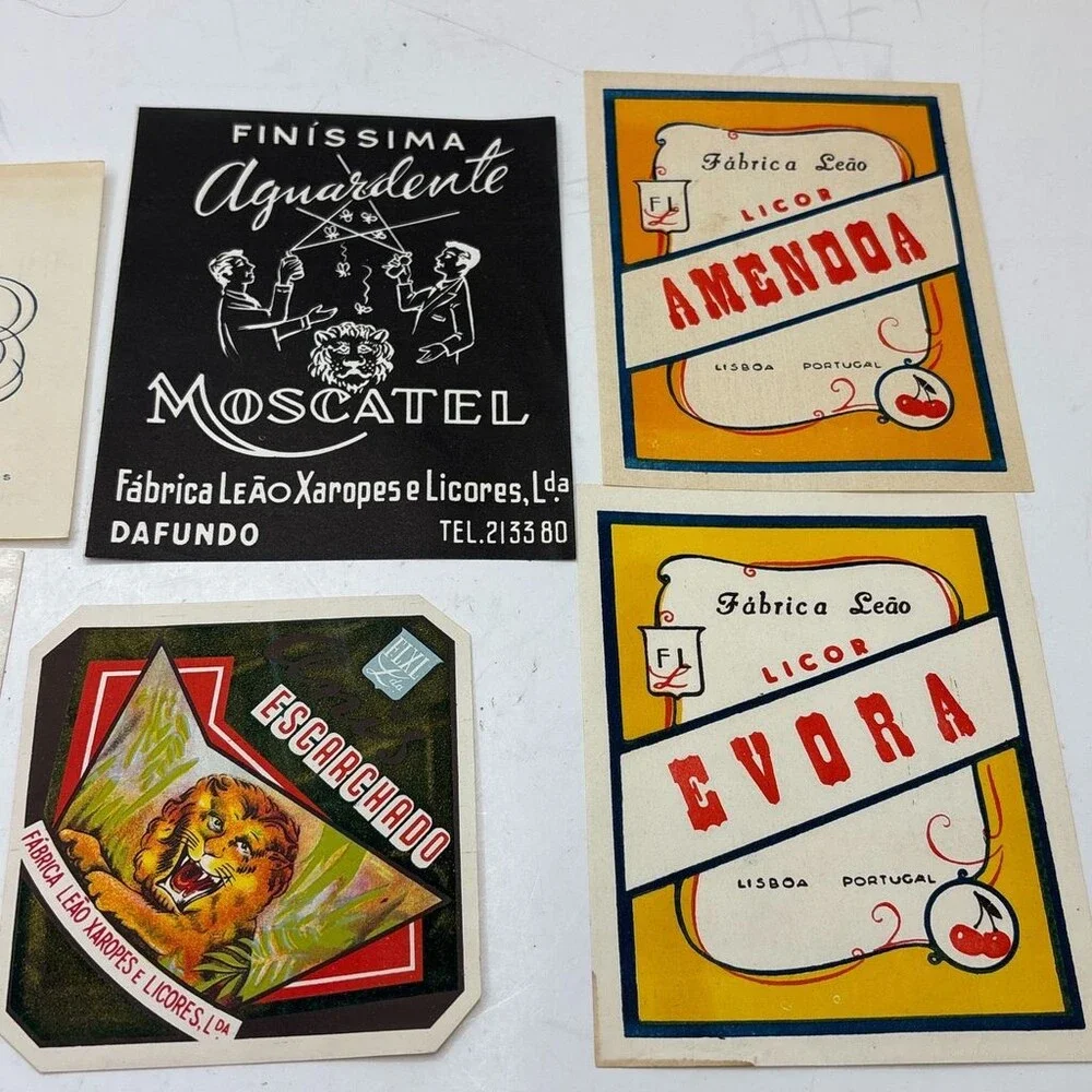 Vintage Portuguese Liquor Bottle Labels Abafado Moscatel Limão Oporto - Lot of 8